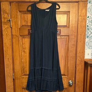 LOFT Navy Textured V-Neck Sleeveless Maxi Dress